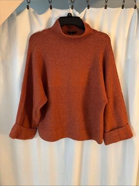 Tribal Rust Orange Mock-Neck Textured Knit Sweater